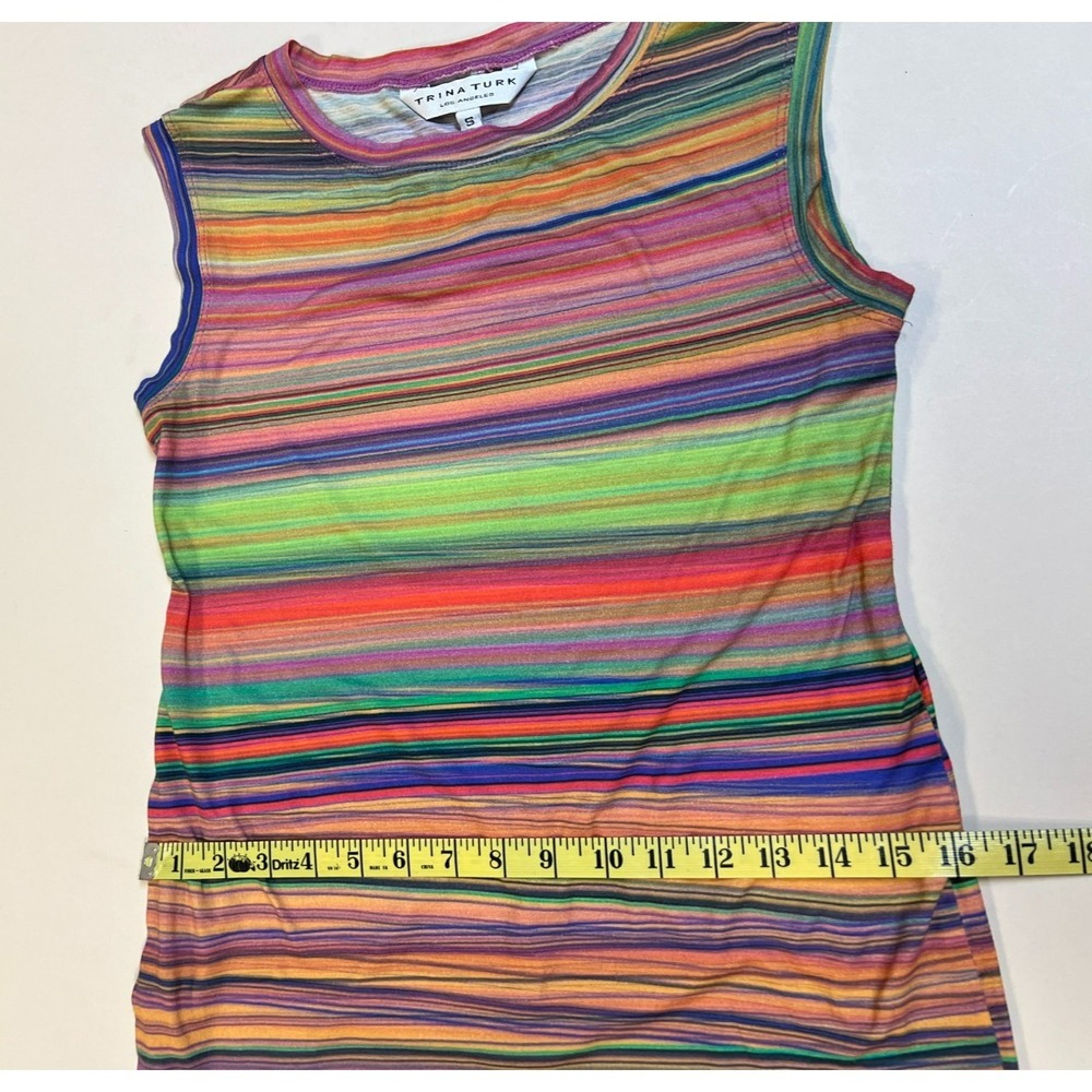 Trina Turk Rainbow Mini Tee Dress Scoop Neck Sleeveless Casual Cotton SZ S - Picture 12 of 13